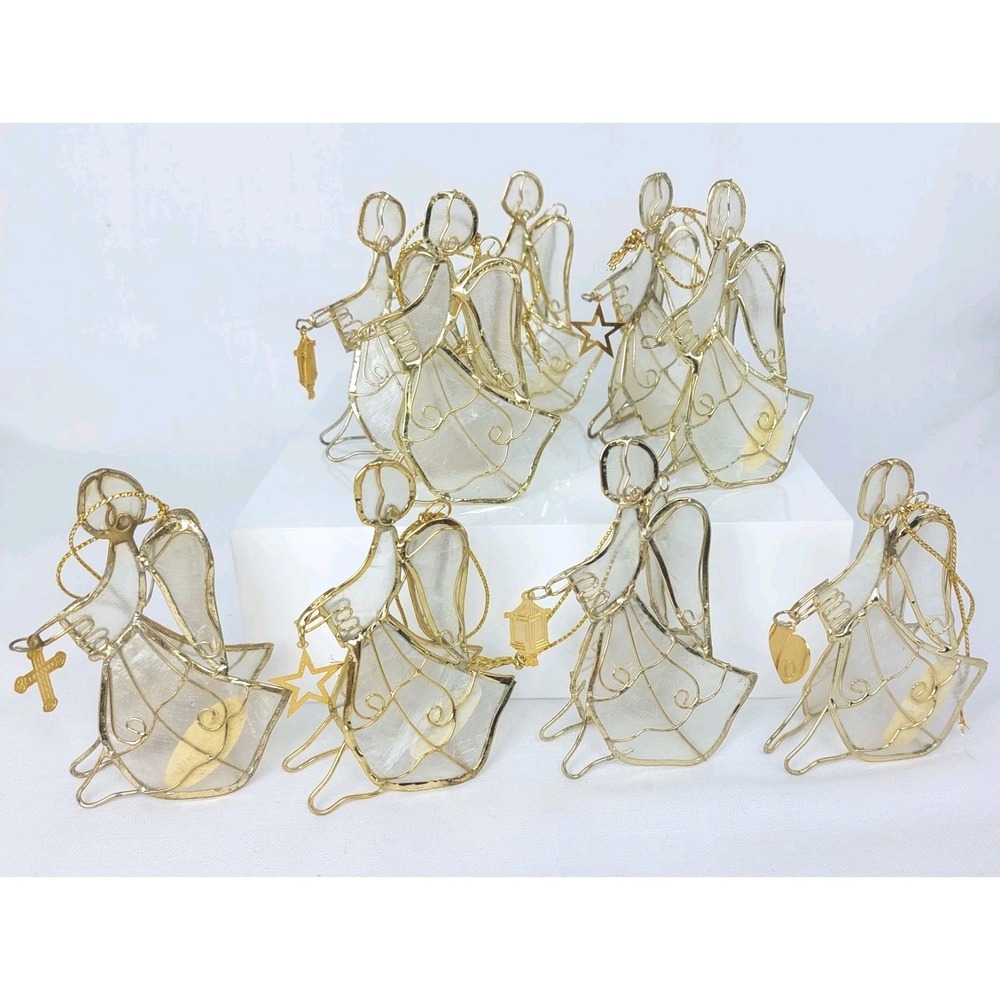 9 Capiz Shell Gold Wire Angel Ornaments 2‎ w/o Charms Carlton Cards 3"